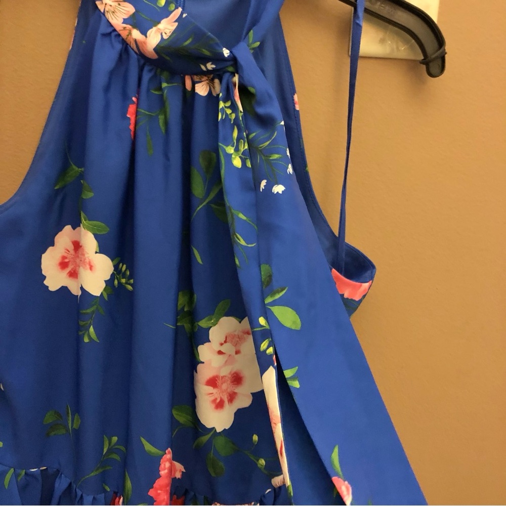 Eliza J Floral Halter High‎ Neck Sleeveless Tiered Dress Blue Pink 8 - Picture 4 of 11
